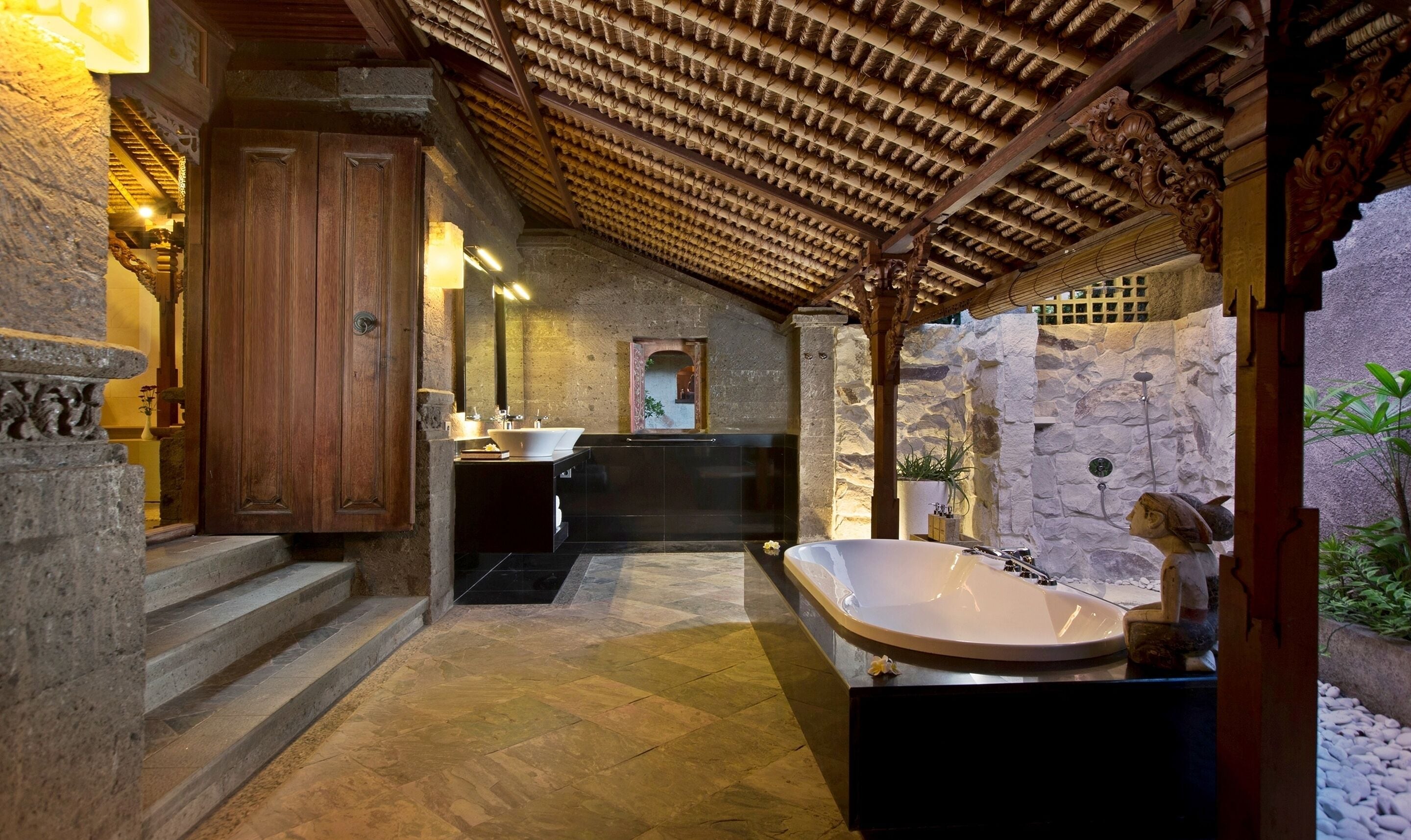 ethnic one bedroom villa | bathroom | free toiletries, hair dryer, bathrobes, slippers