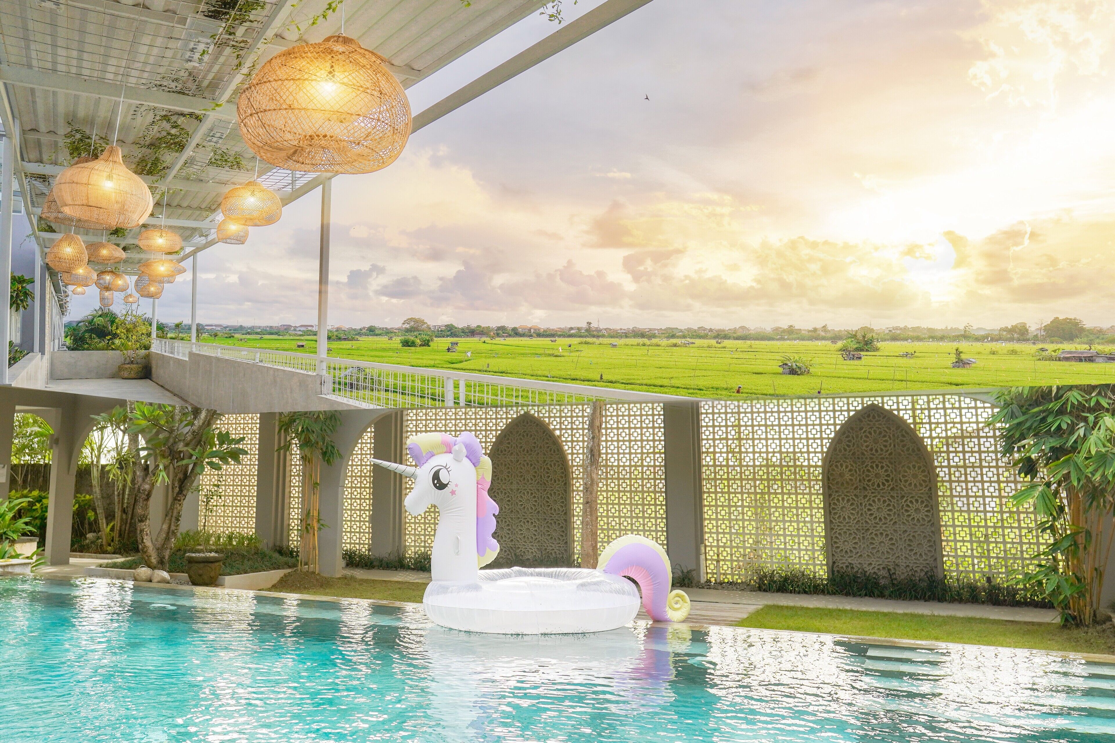 Outdoor pool, pool loungers