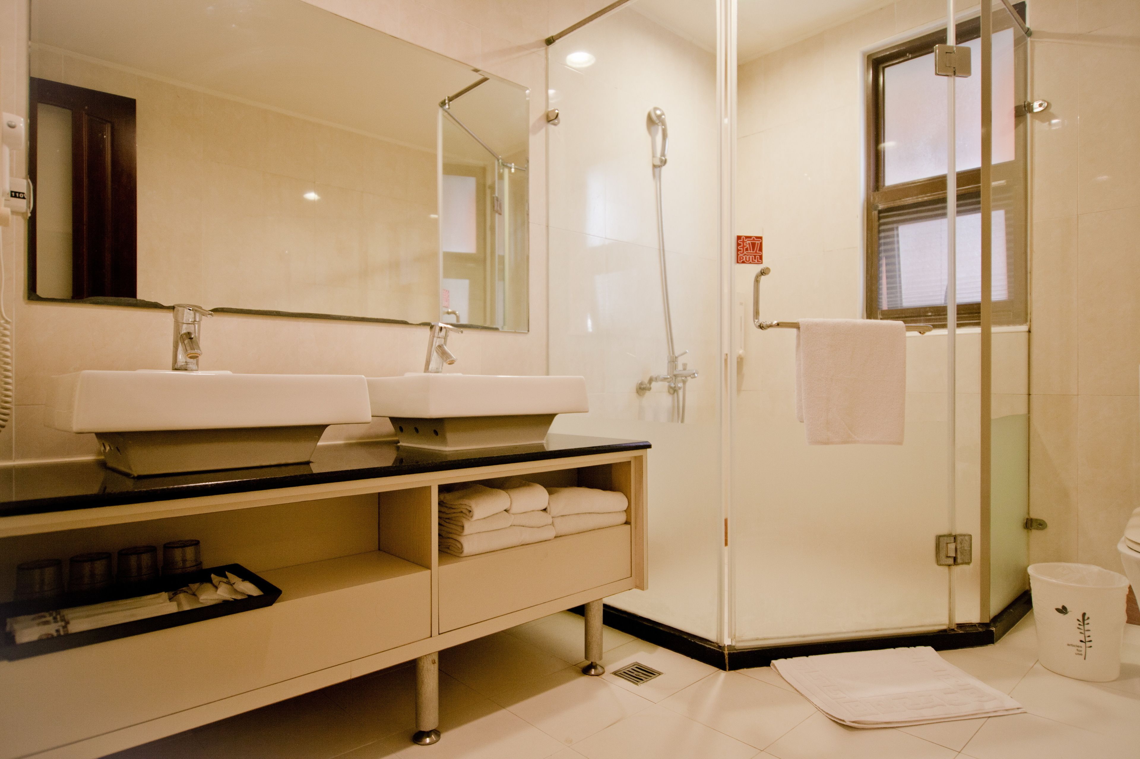 family quadruple room | bathroom | shower, hair dryer, slippers, towels