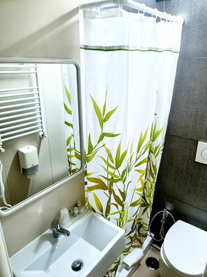 經濟雙人房 | 浴室 | 淋浴設備、吹風機、毛巾、洗髮精