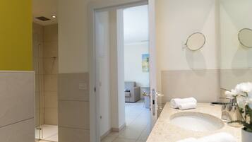 Shower, free toiletries, hair dryer, bidet