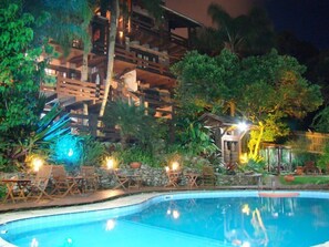Indoor pool, outdoor pool, sun loungers