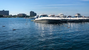 Un port de plaisance où sont amarrés plusieurs yachts.