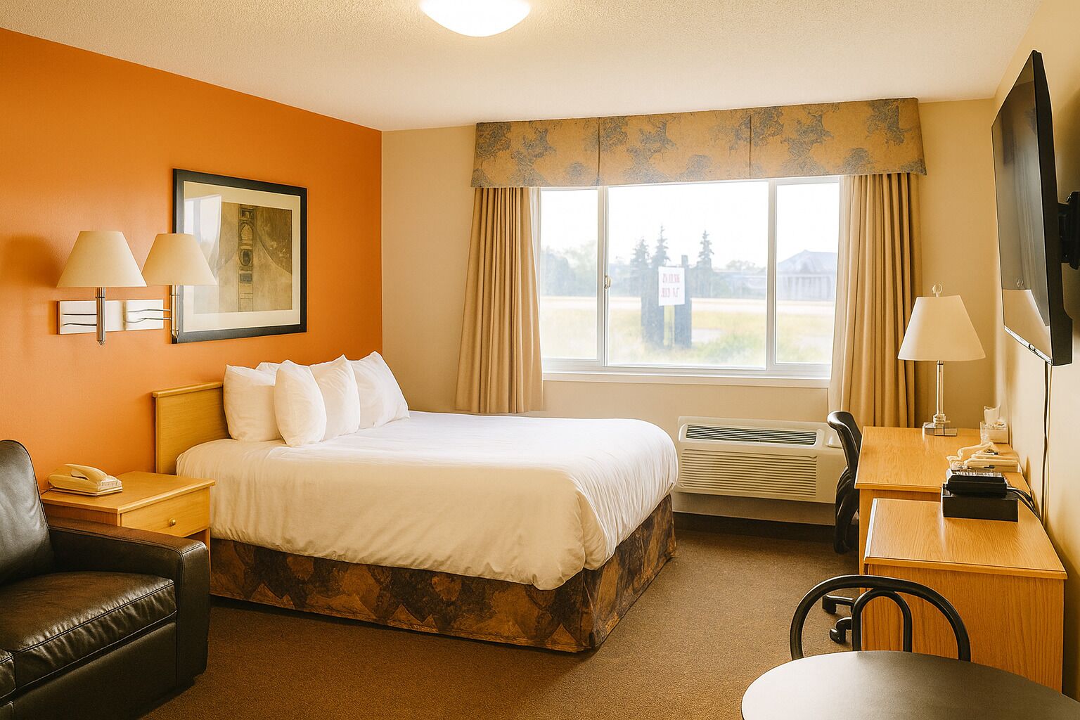 Desk, free WiFi, bed sheets