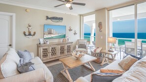 Condo, 3 Bedrooms (Gulf Front, Beach Chairs Included) | Living area