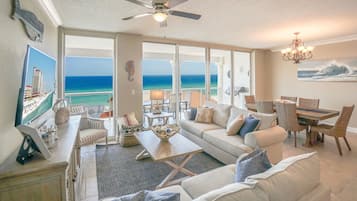 Condo, 3 Bedrooms (Gulf Front, Beach Chairs Included) | Living area | TV