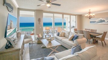 Condo, 3 Bedrooms (Gulf Front, Beach Chairs Included) | Living area | TV