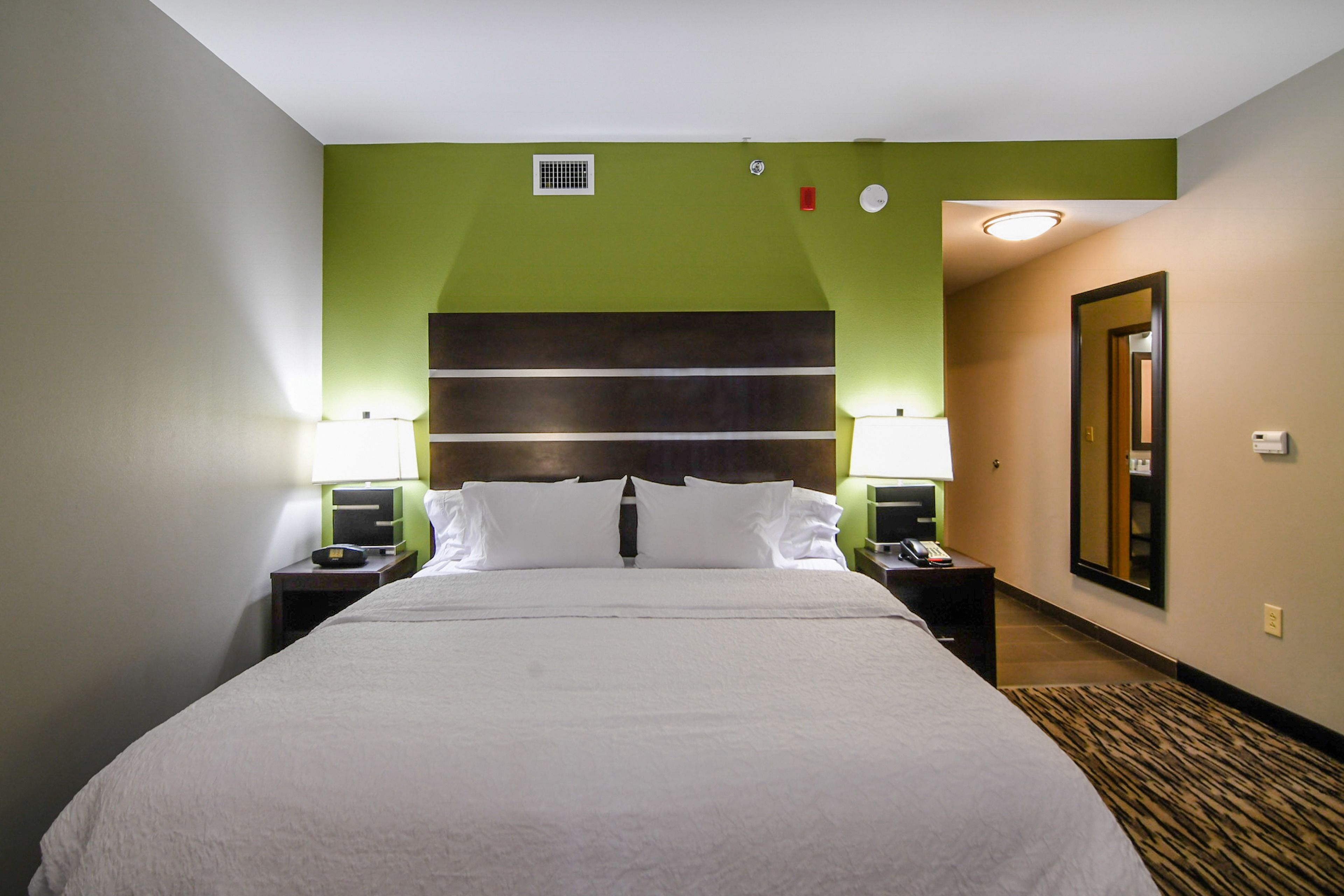 minibar, desk, laptop workspace, blackout curtains