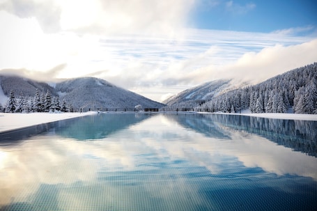 Indoor pool, outdoor pool, pool umbrellas, sun loungers