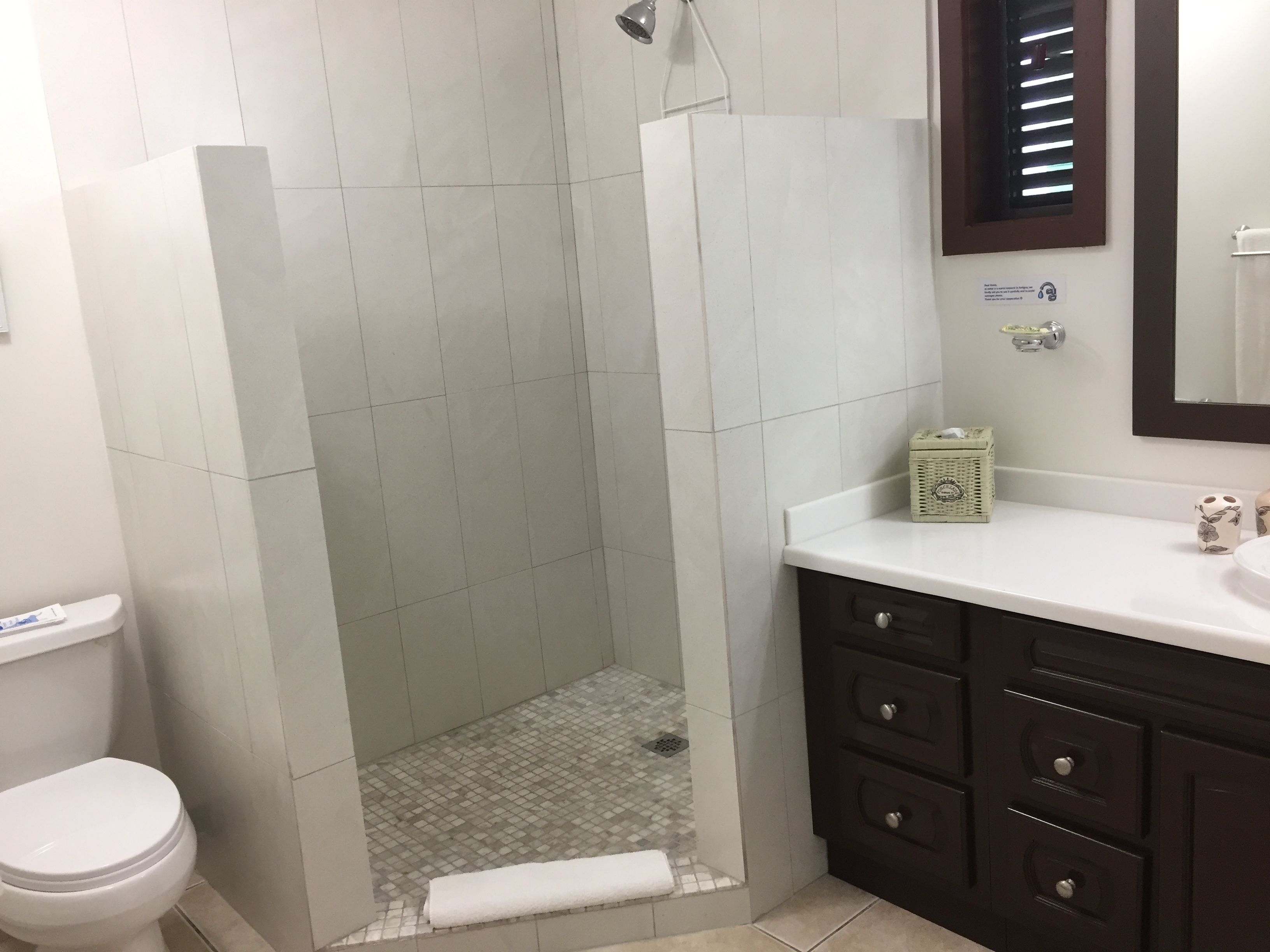 shower, rainfall showerhead, free toiletries, hair dryer