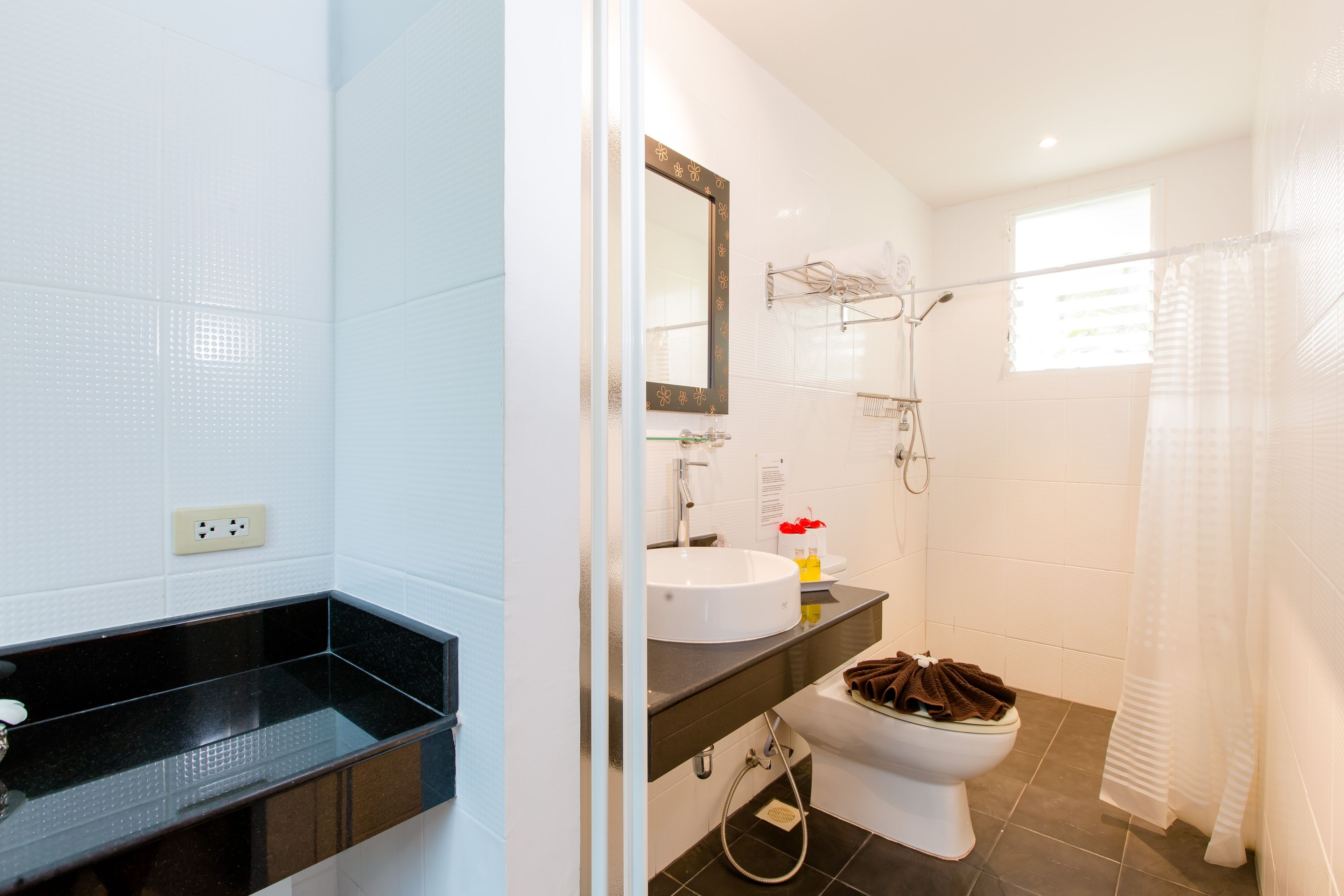 free toiletries, hair dryer, towels