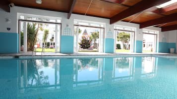 Indoor pool, open 7:00 AM to 8:00 PM, sun loungers