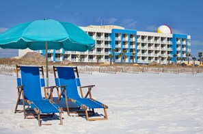 On the beach, white sand