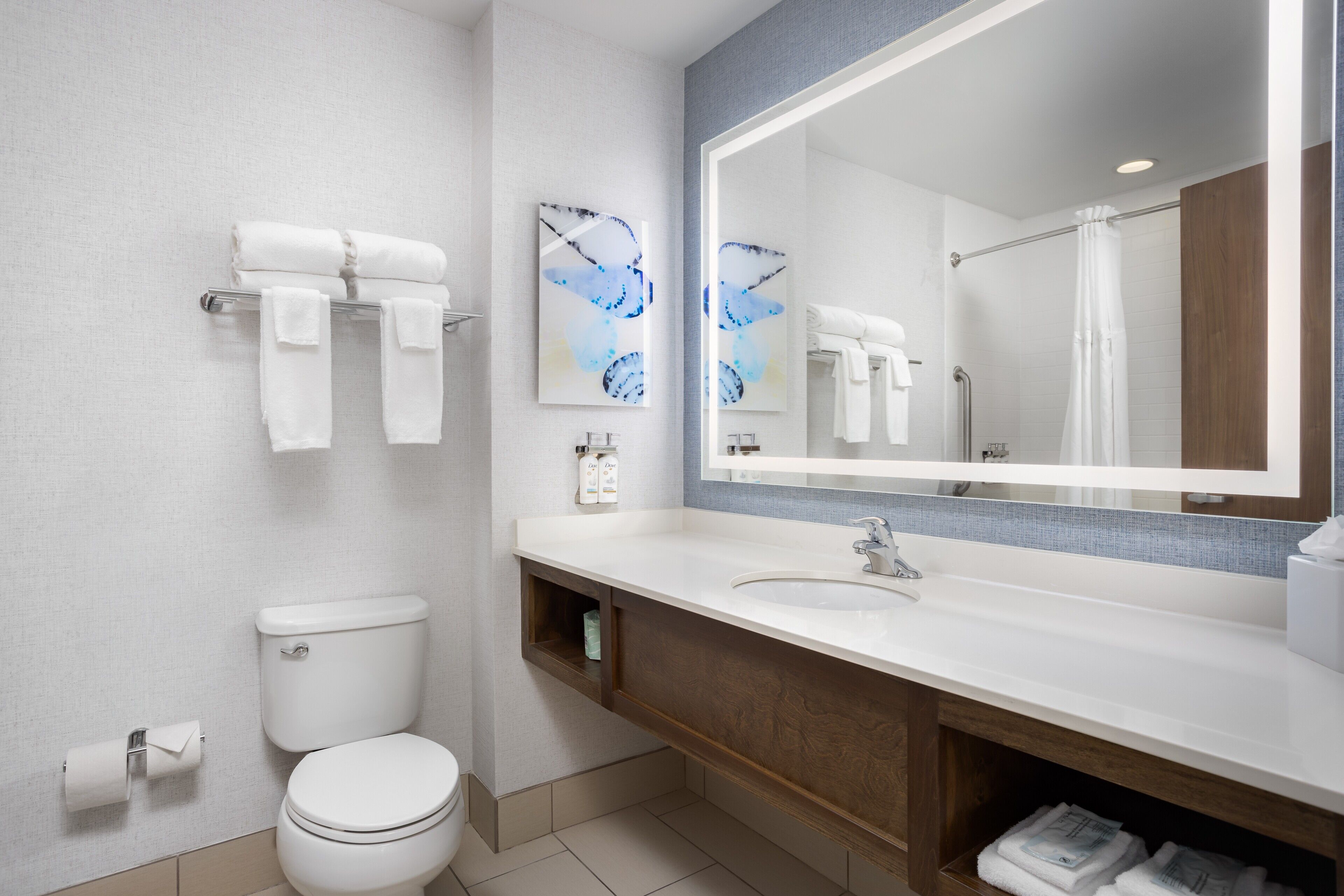 free toiletries, hair dryer, towels, soap