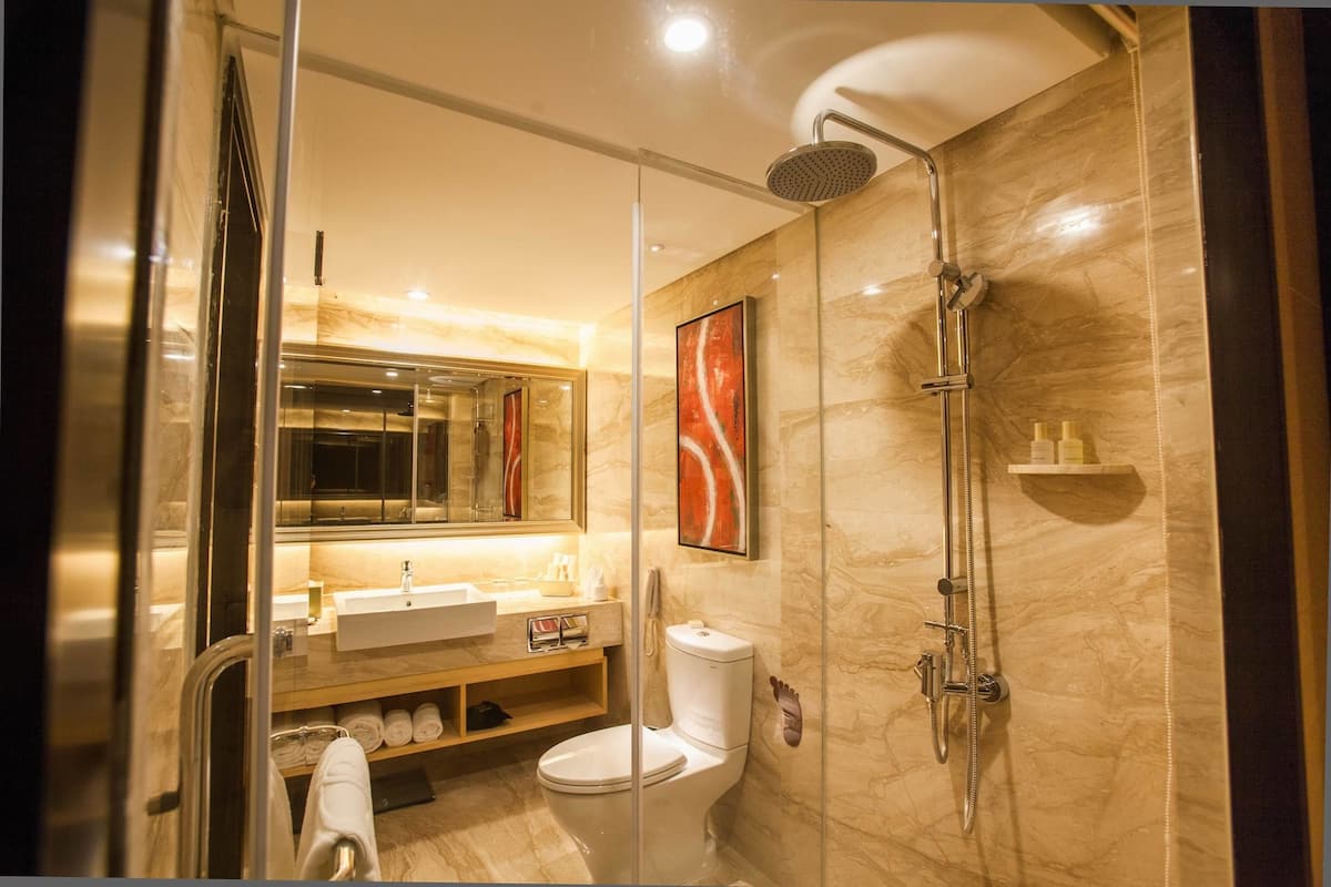 shower, free toiletries, hair dryer, bathrobes