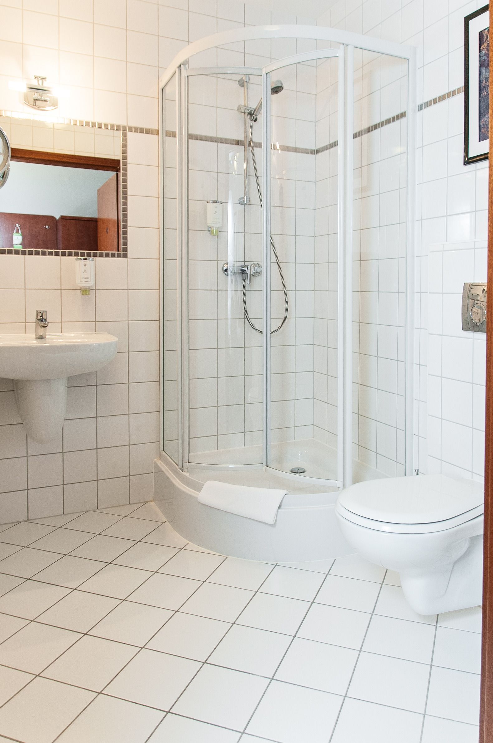 shower, free toiletries, hair dryer, towels