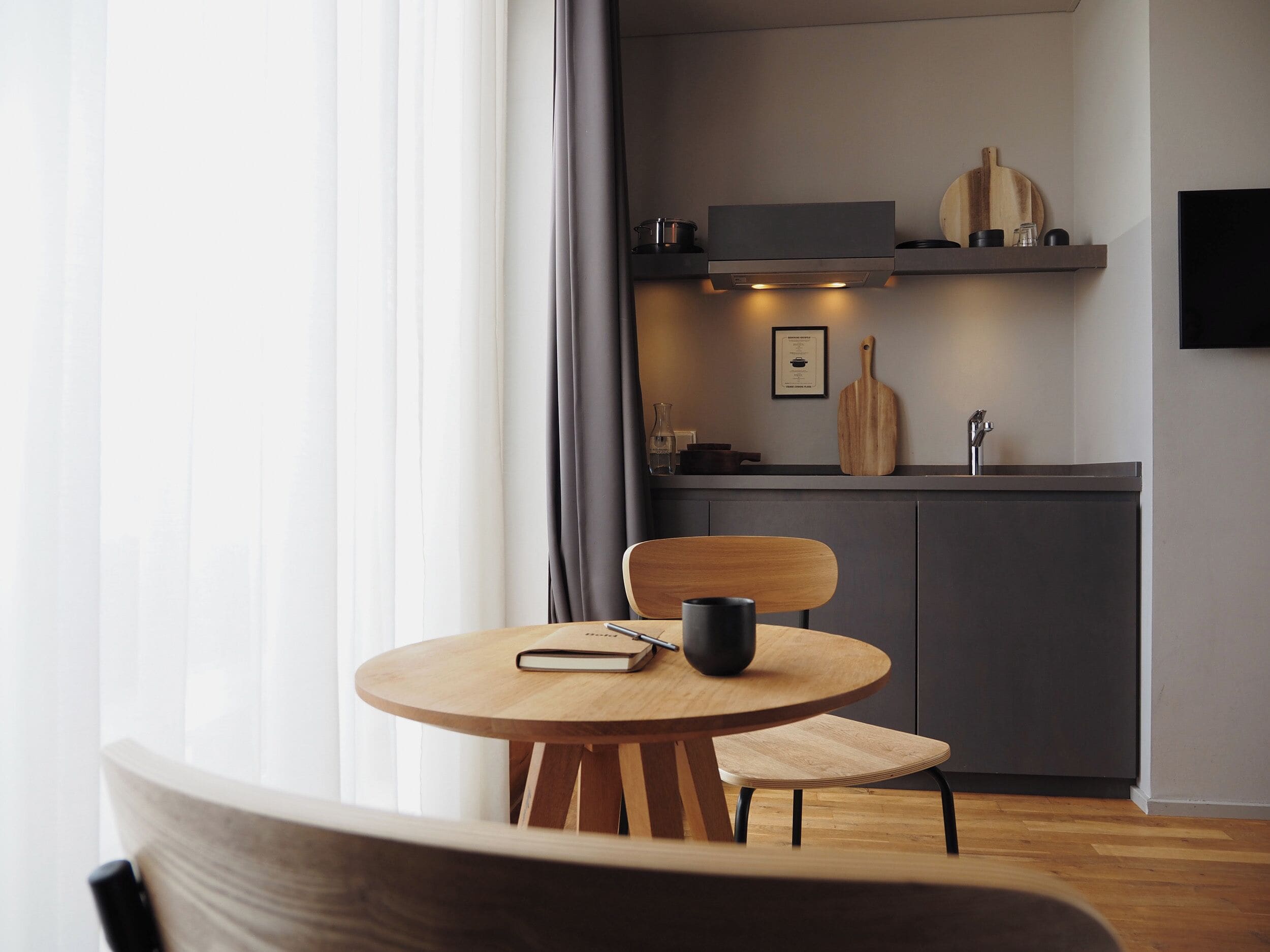 bold studio with balcony | hypo-allergenic bedding, desk, laptop workspace, blackout curtains