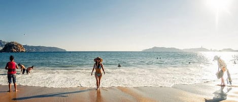On the beach, beach towels