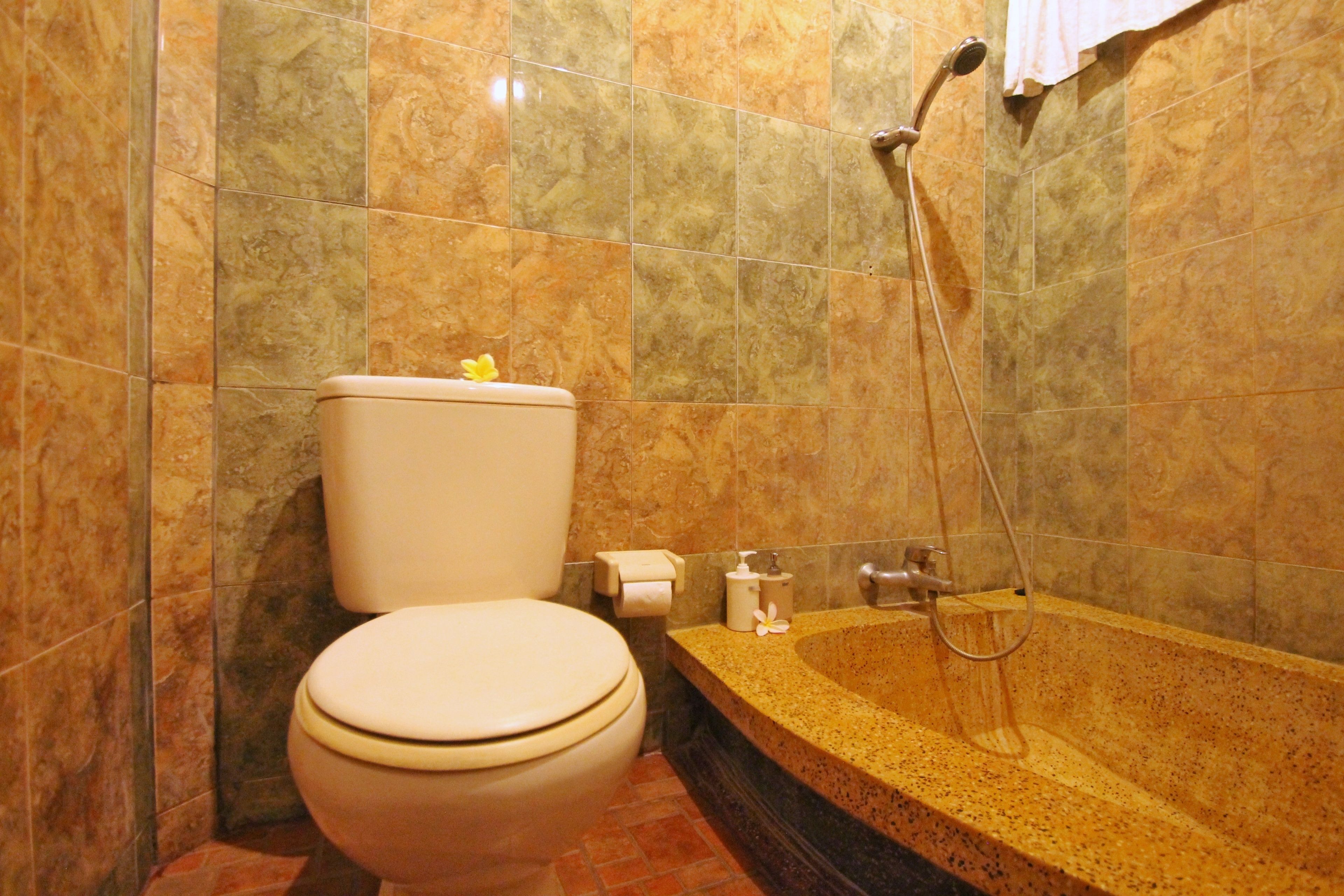 standard double room | bathroom | combined shower/bathtub, deep-soaking bathtub, towels