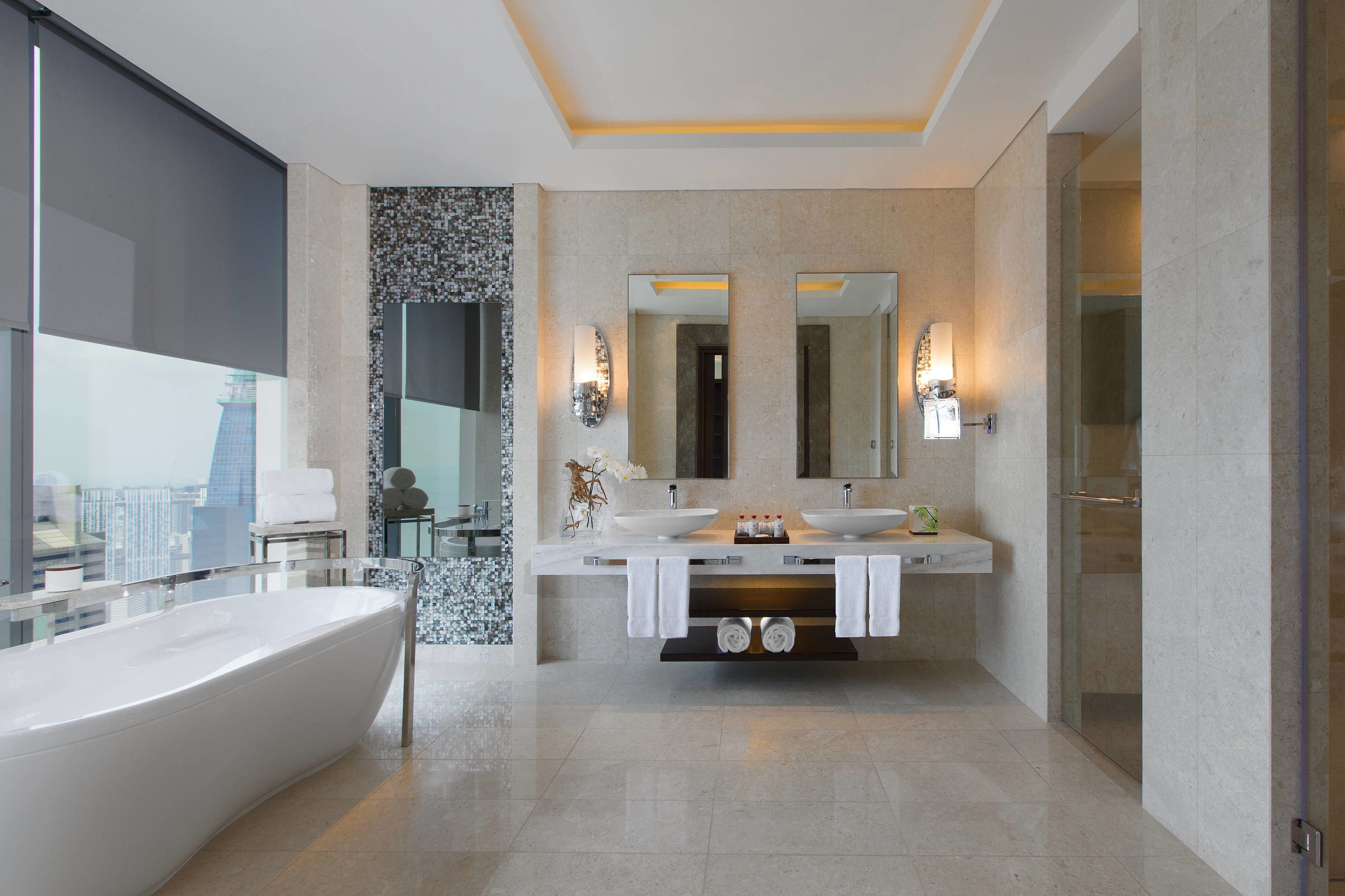 1 king bed, harbor view, club lounge access, high floor, presidential suite | bathroom | separate bathtub and shower, rainfall showerhead, free toiletries