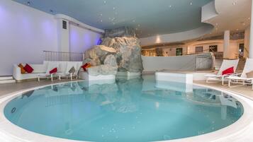 Indoor pool, open 7:30 AM to 7:30 PM, sun loungers