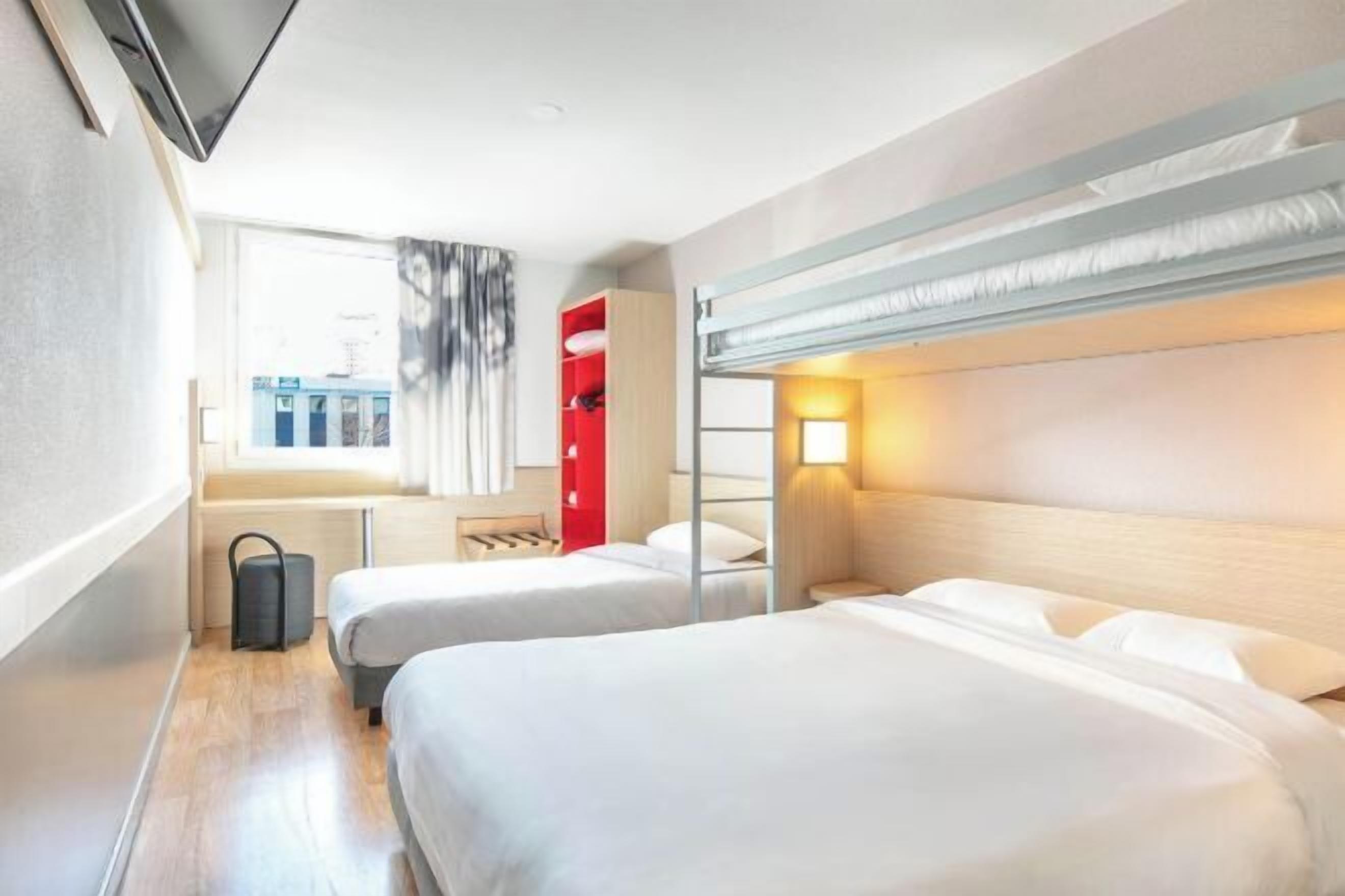 Premium bedding, desk, blackout curtains, soundproofing