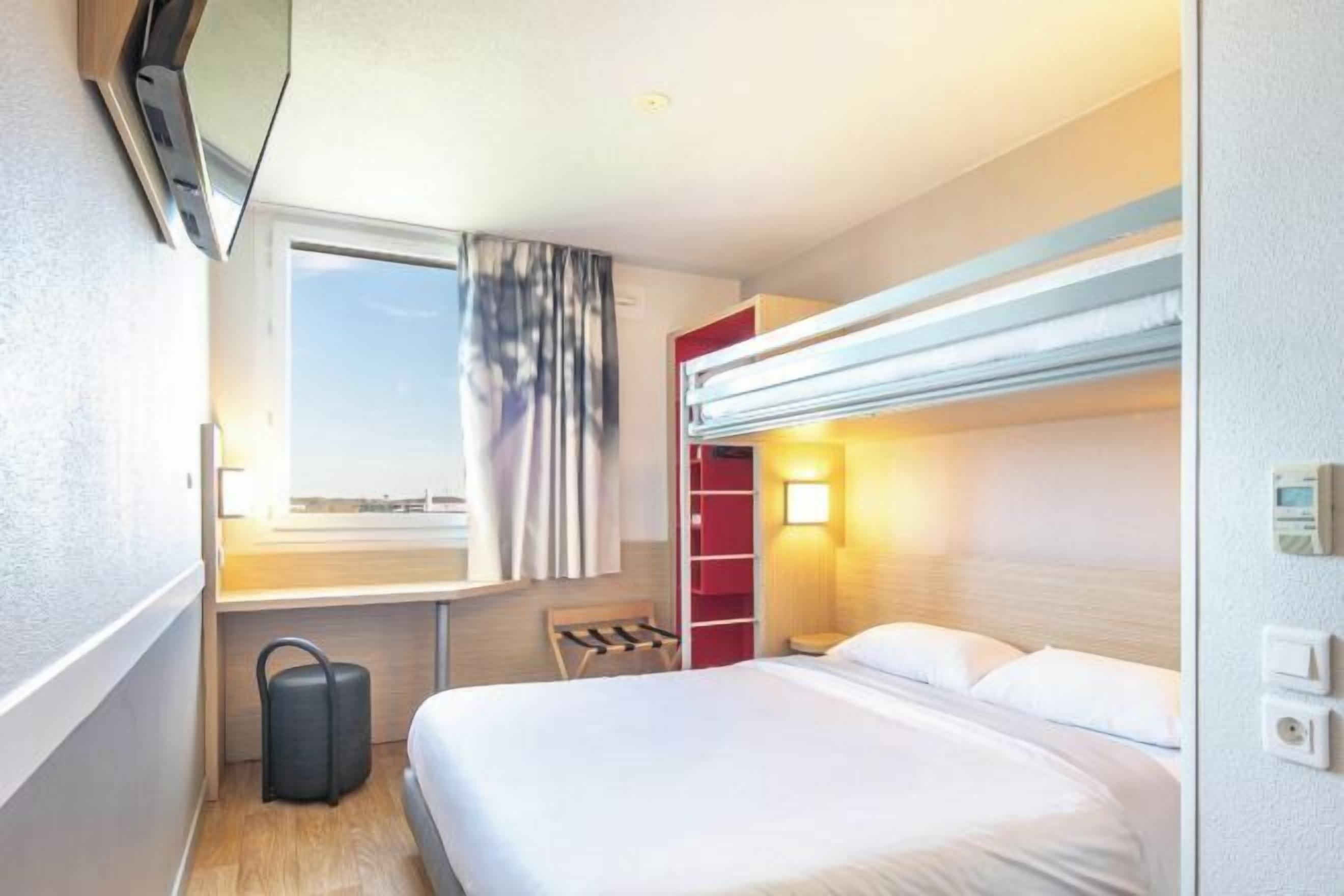 Premium bedding, desk, blackout curtains, soundproofing