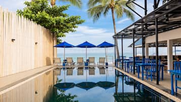 Outdoor pool, open 7:00 AM to 8:00 PM, pool umbrellas, pool loungers