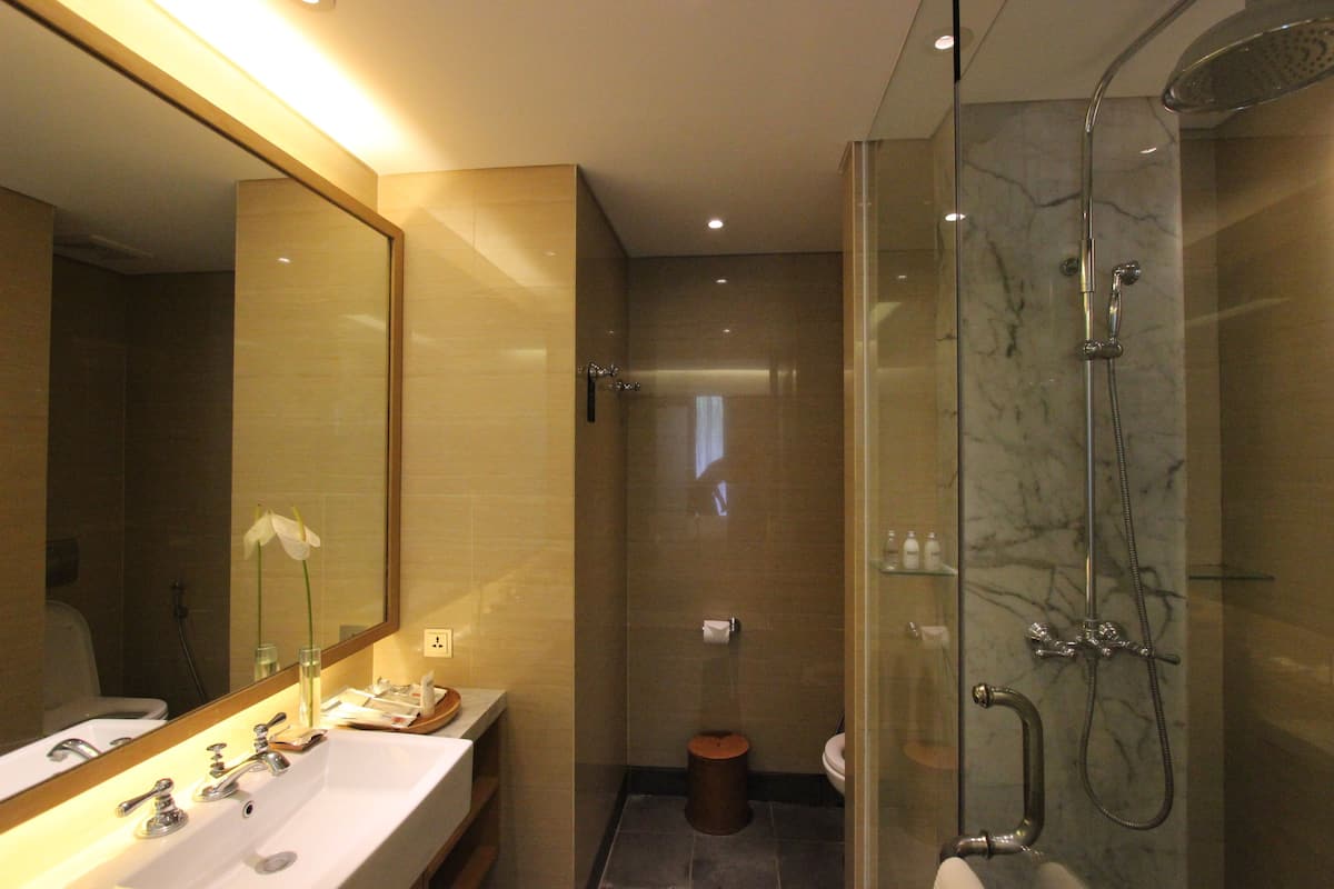 deluxe double room | bathroom | slippers
