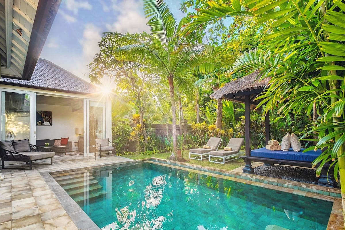 Villa, 1 soverom | Sengetøy av topp kvalitet, dundyner, minibar og safe på rommet