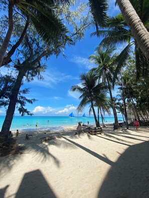 Plage, sable blanc, serviettes de plage
