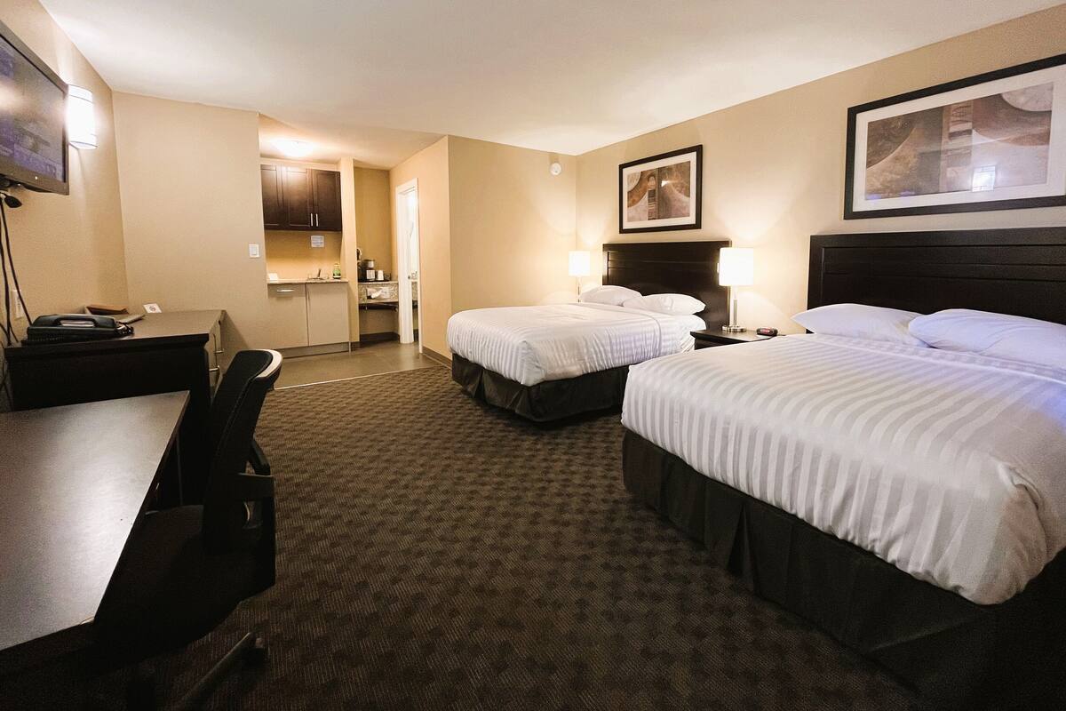 Double Room, 2 Double Beds, Kitchenette | Desk, laptop workspace, blackout drapes, soundproofing