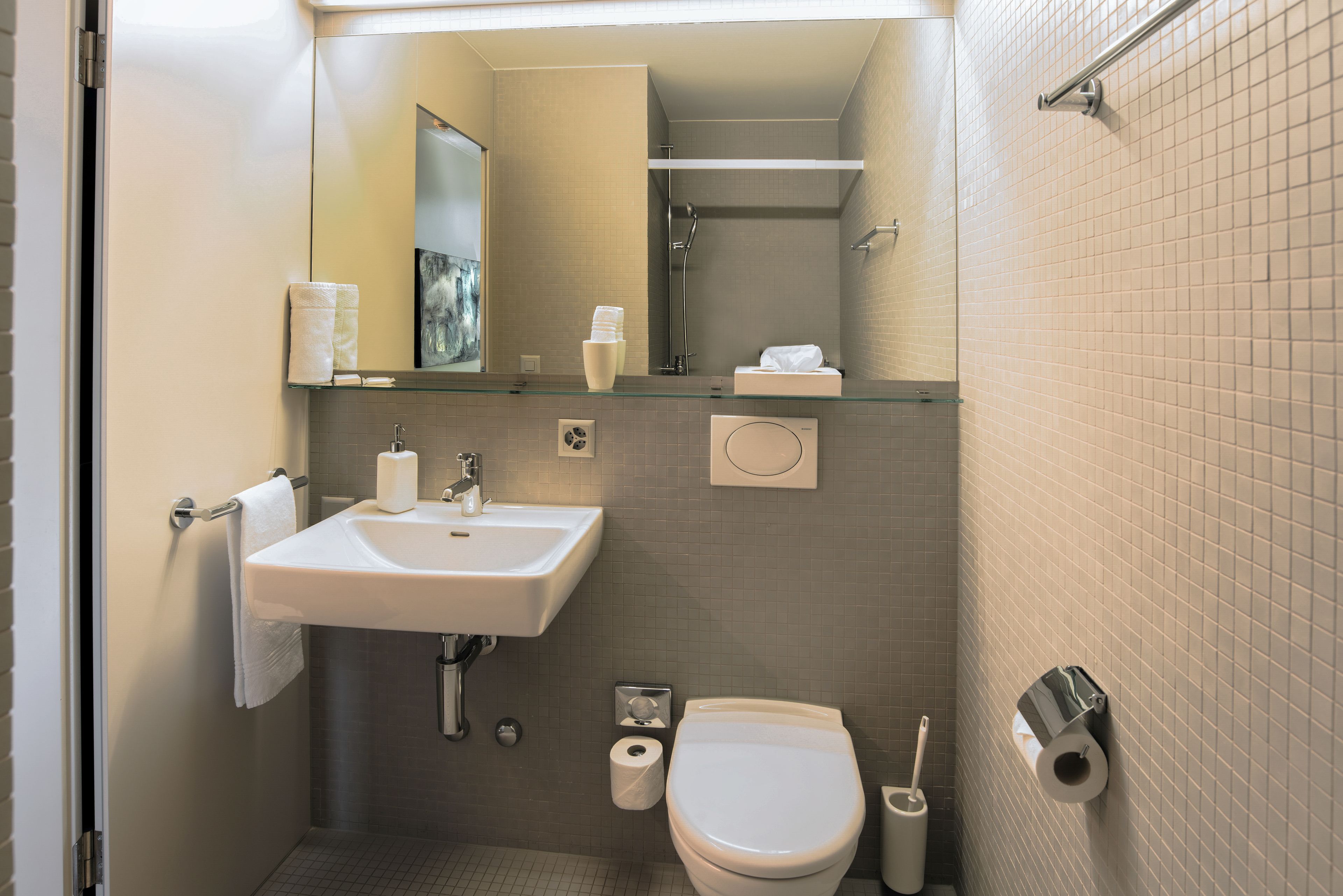 basic single room | bathroom | shower, free toiletries, hair dryer, towels