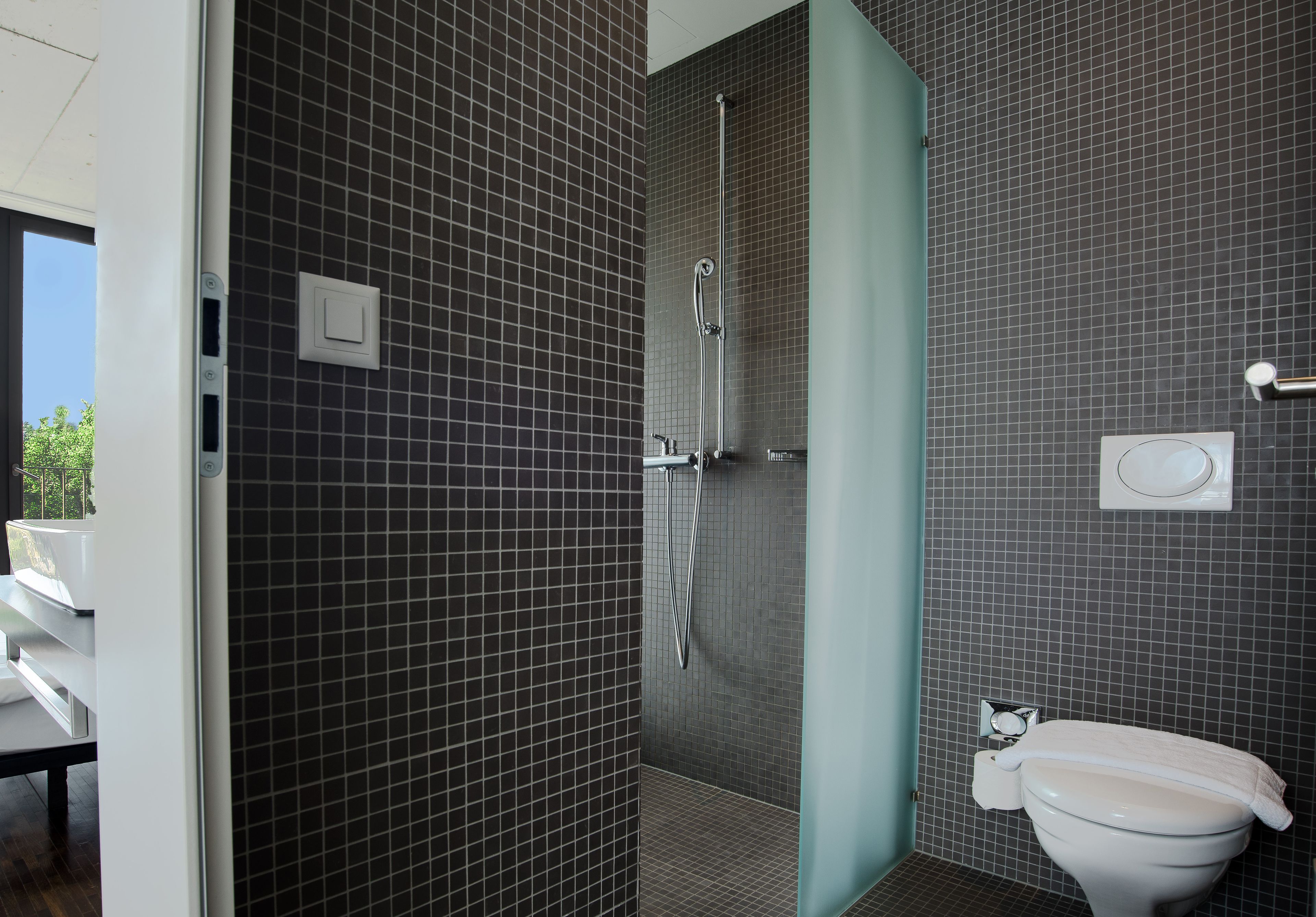 shower, free toiletries, hair dryer, towels