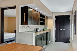 套房, 1 张特大床和 1 张沙发床 (One Bedroom) | 高档床上用品、办公桌、笔记本电脑工作区、遮光窗帘