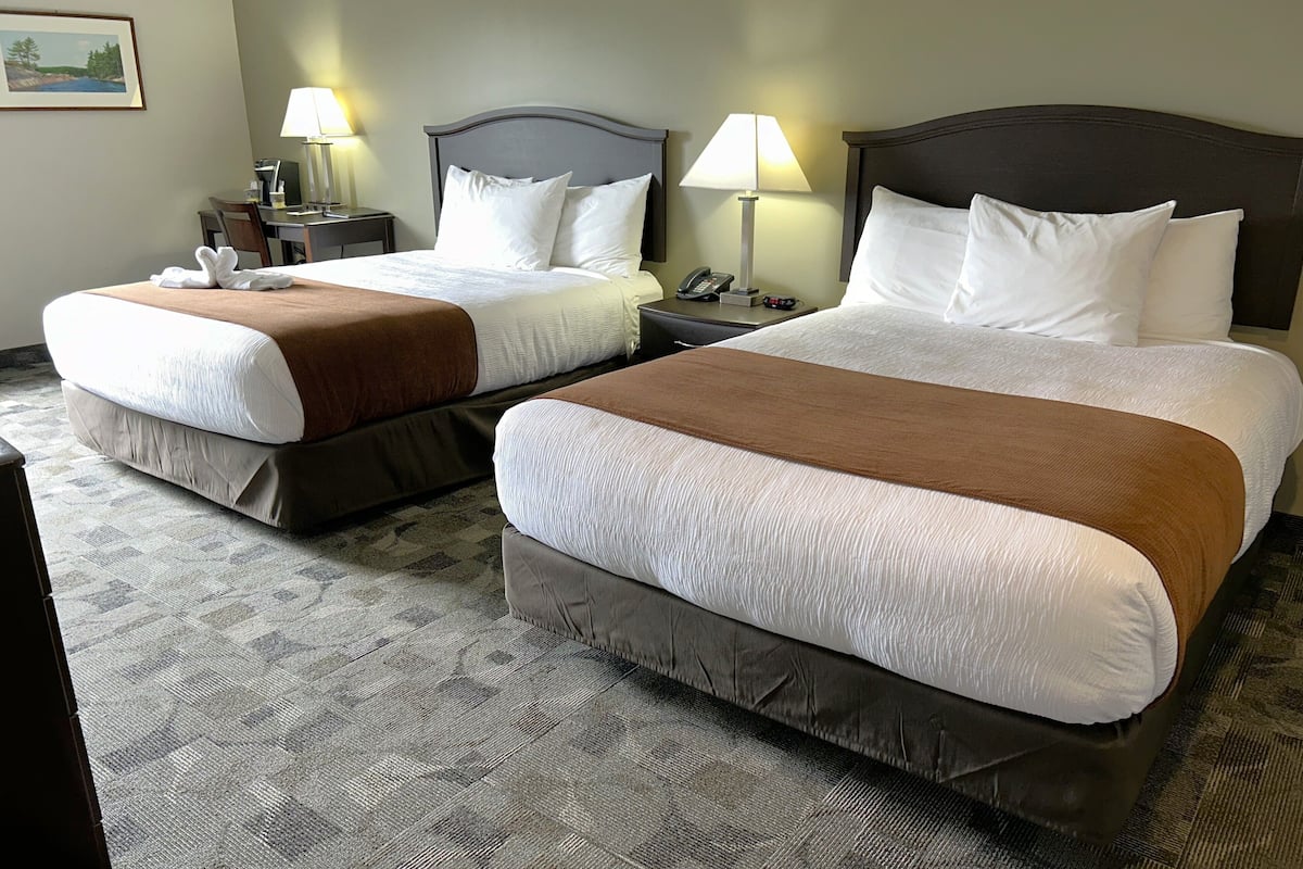 extended room, 2 queen beds | egyptian cotton sheets, premium bedding, pillow-top beds, desk