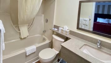 Standard Room, 2 Double Beds | Bathroom | Combined shower/tub, rainfall showerhead, hair dryer, towels