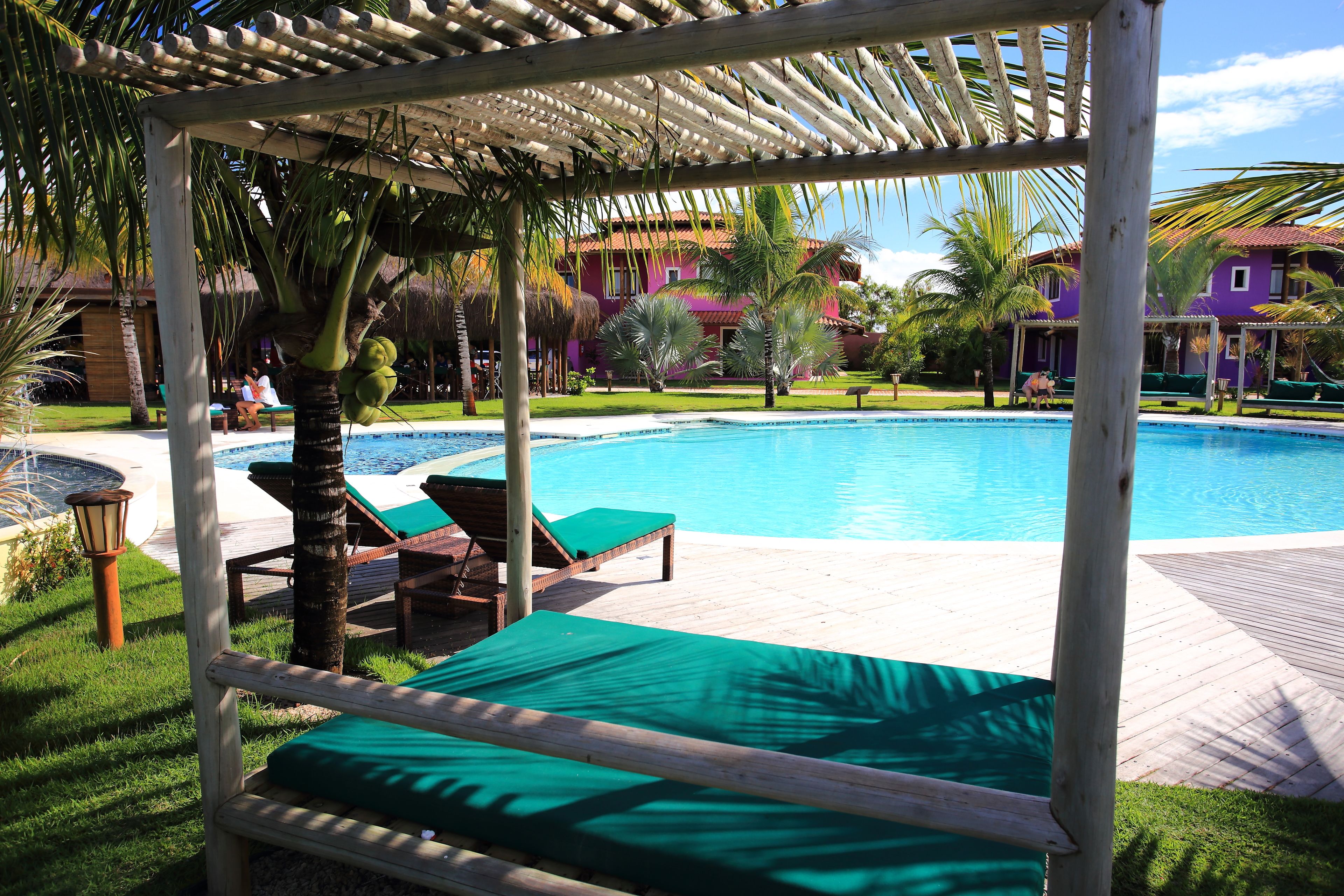 outdoor pool, pool umbrellas, pool loungers