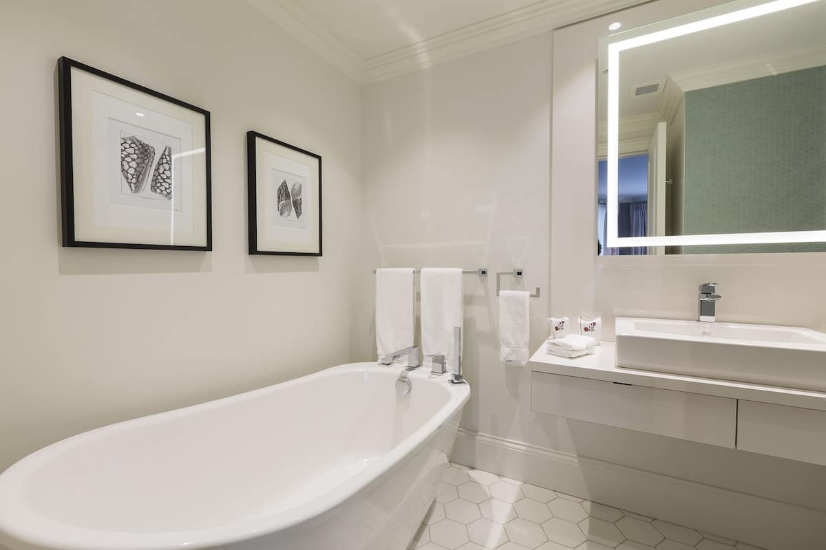 superior room, 1 queen bed, river view (tourelles) | bathroom | free toiletries, hair dryer, bathrobes, towels