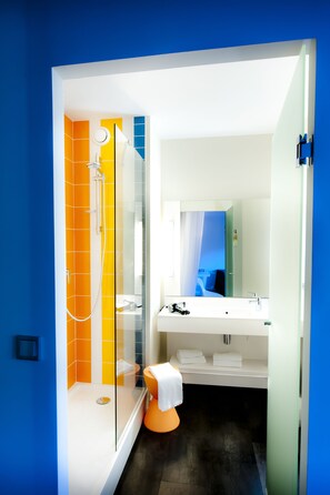 Eco-friendly toiletries, hair dryer, towels, soap