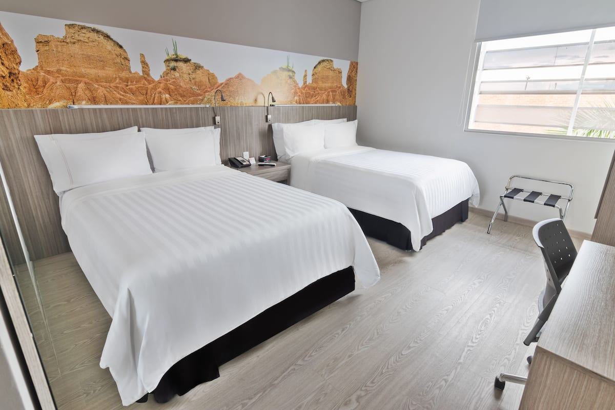 standard twin room, 2 double beds | premium bedding, in-room safe, desk, laptop workspace
