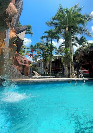 Outdoor pool, pool loungers