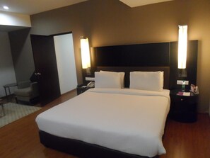 Free minibar items, in-room safe, desk, blackout drapes