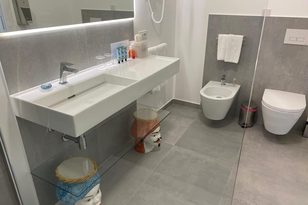 shower, rainfall showerhead, free toiletries, hair dryer