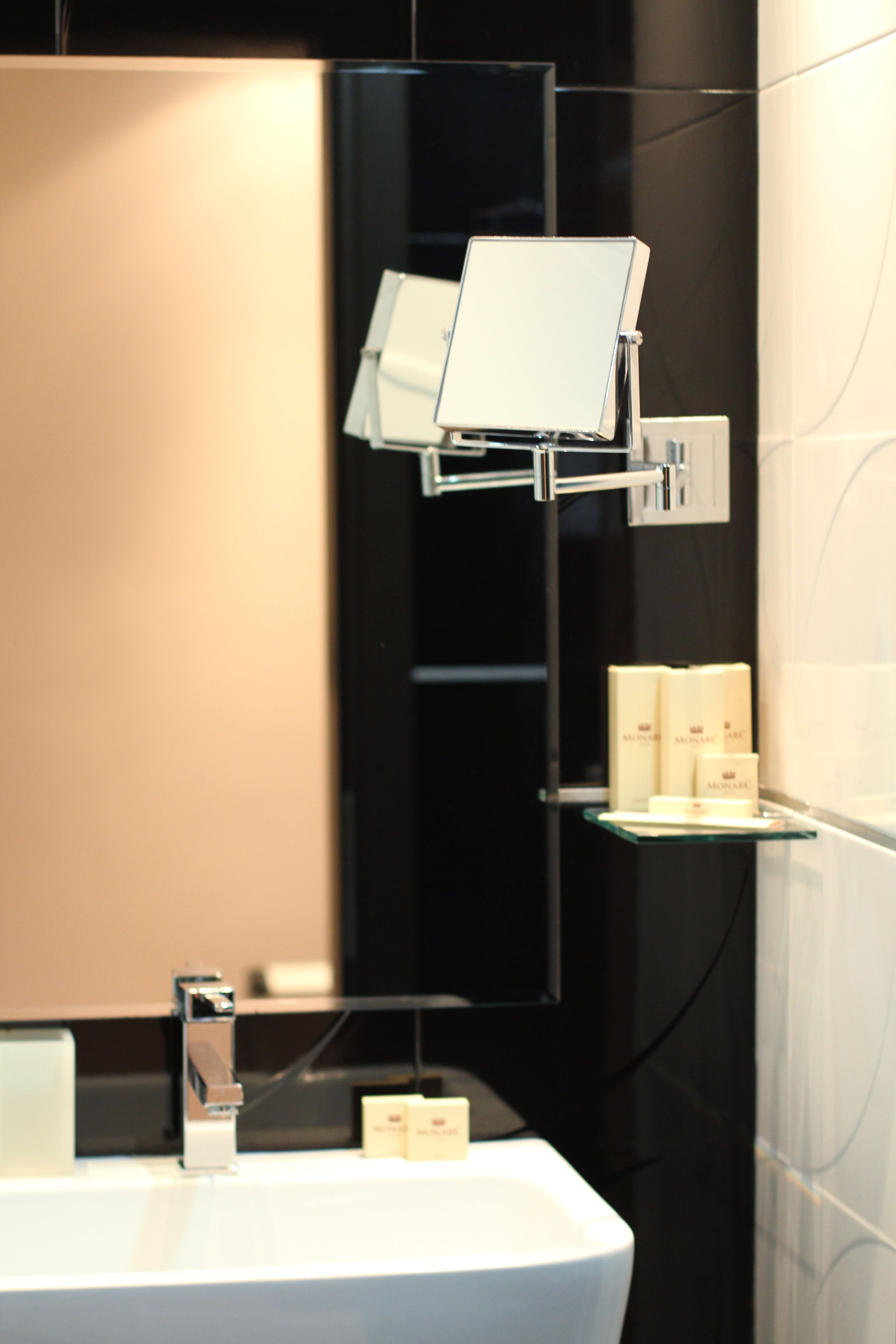 rainfall showerhead, designer toiletries, hair dryer, bathrobes