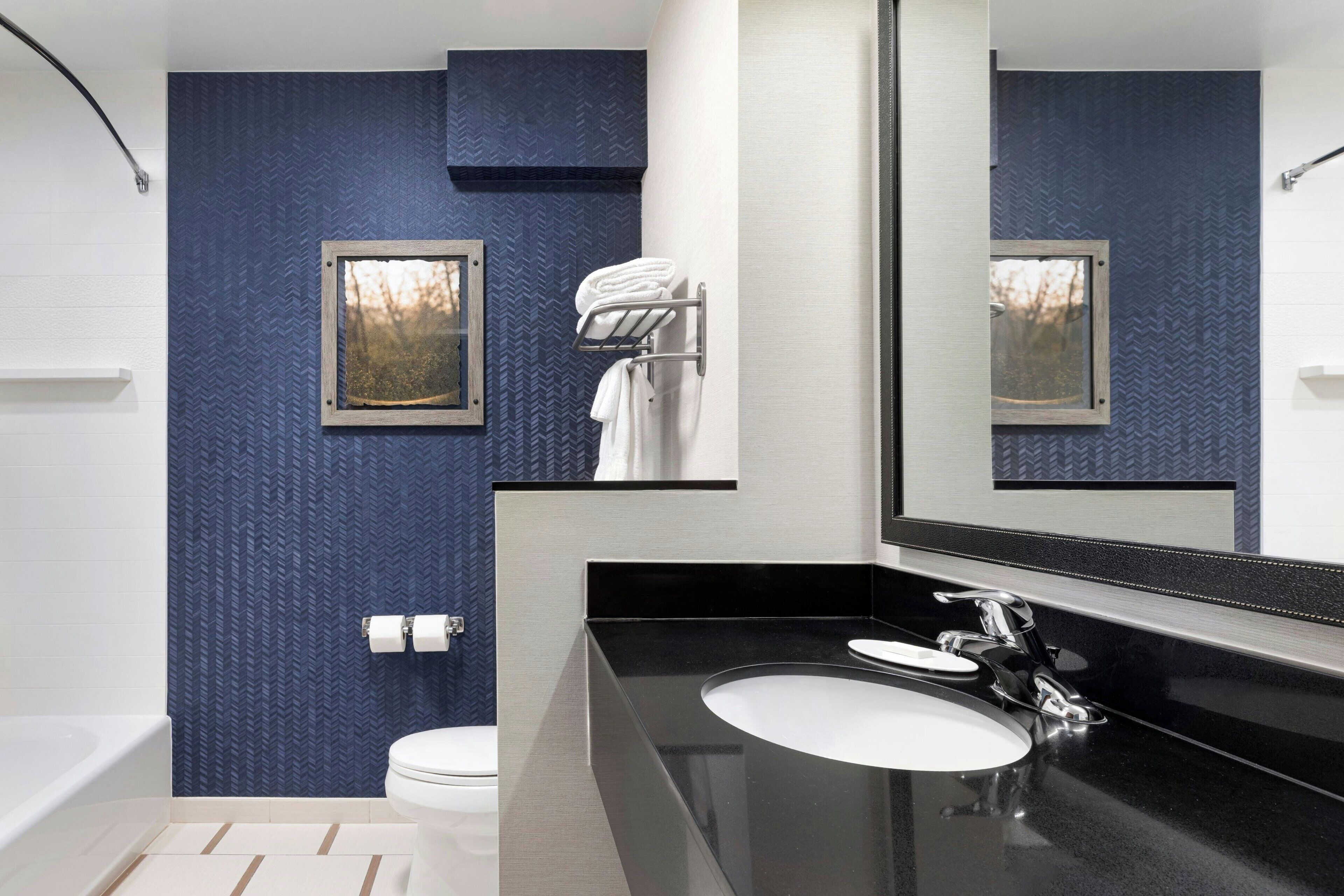 free toiletries, hair dryer, towels