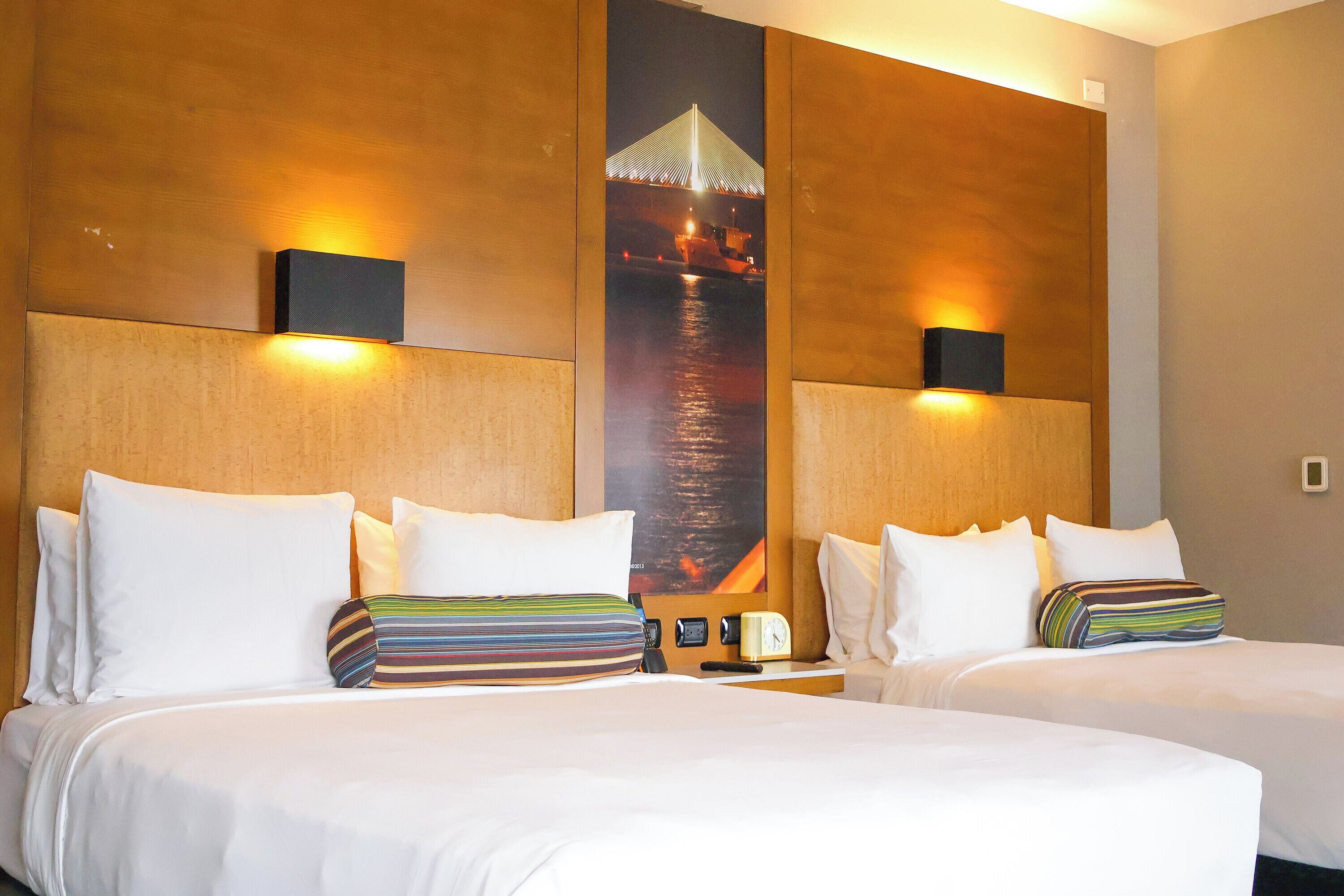 aloft, room, 2 queen beds, city view | premium bedding, in-room safe, desk, blackout curtains