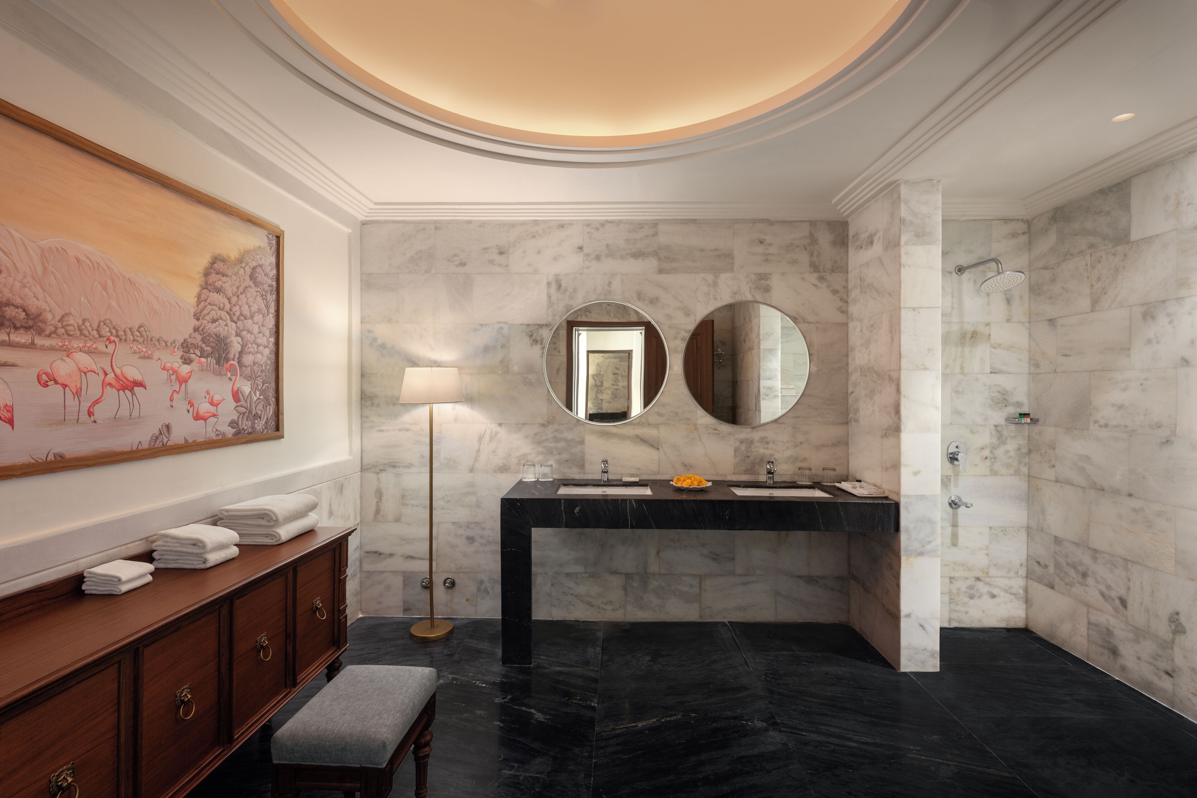 bhairavgarh suite | bathroom | shower, designer toiletries, hair dryer, slippers