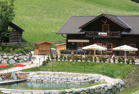 Una piscina al aire libre de temporada, una piscina natural