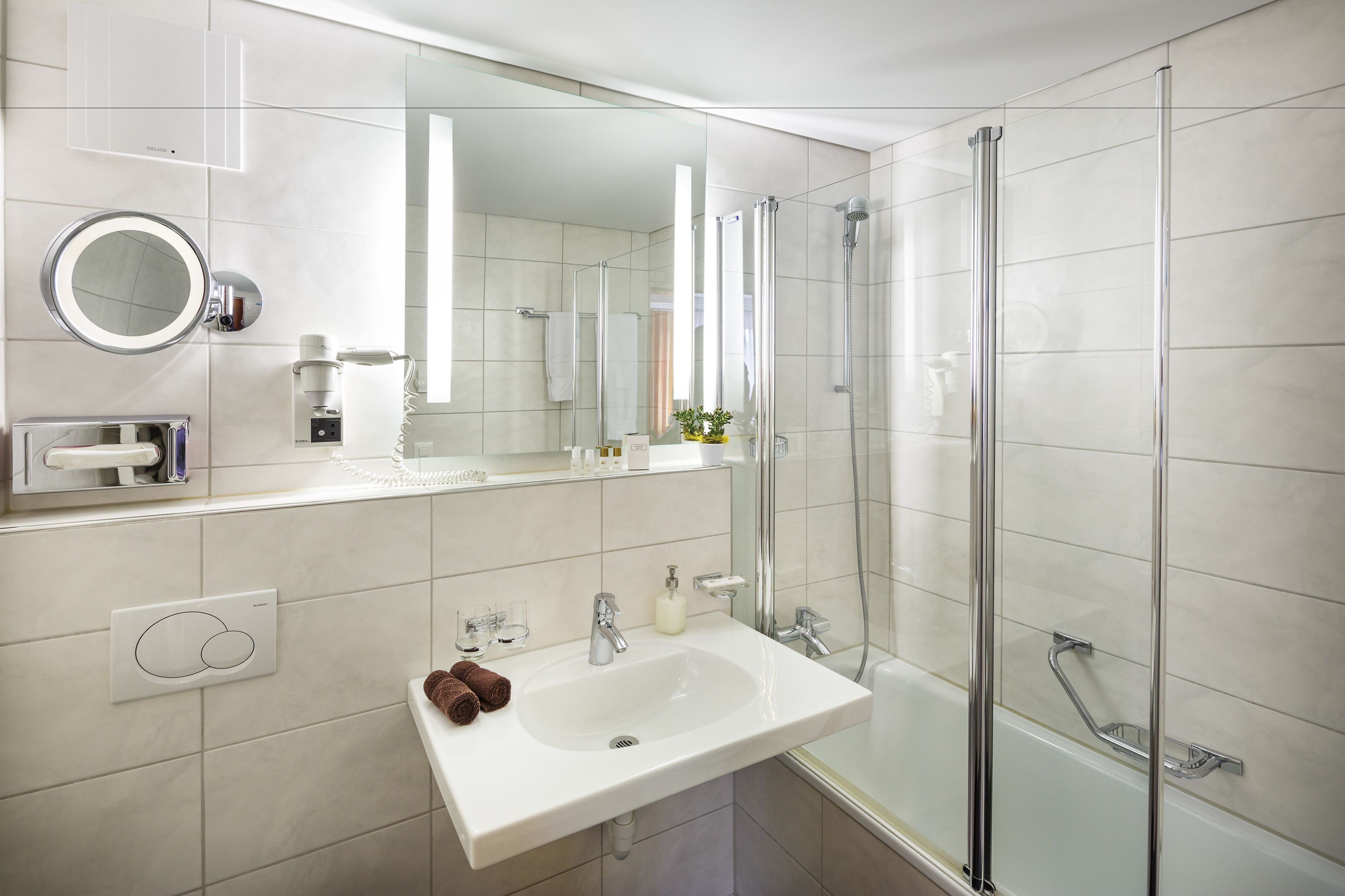 free toiletries, hair dryer, slippers, towels